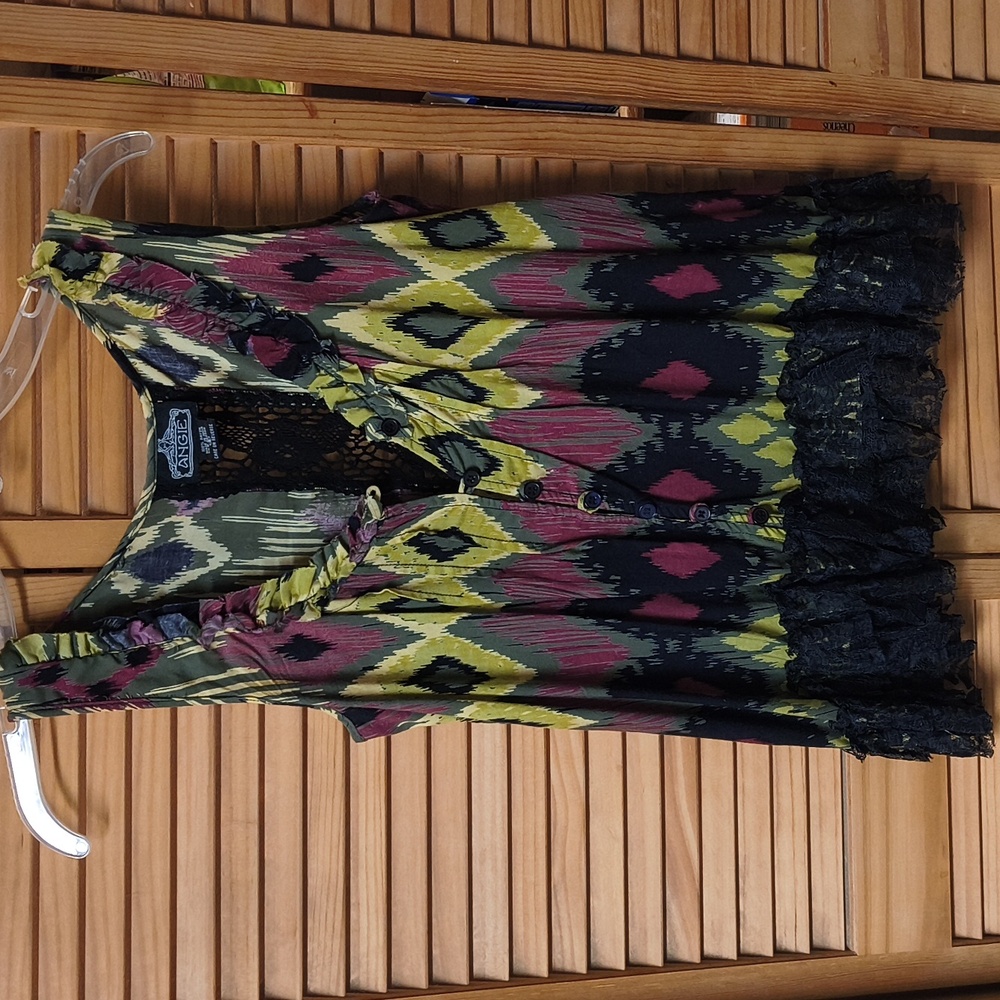 Angie Brand Women's Pink, Black & Lime Green Sleeveless Blouse-Small-NWOT